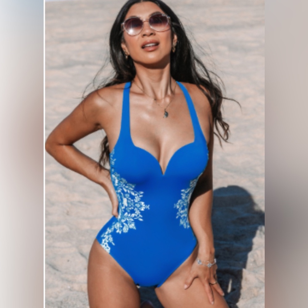 Cupshe Blue Swimsuit with White Accents